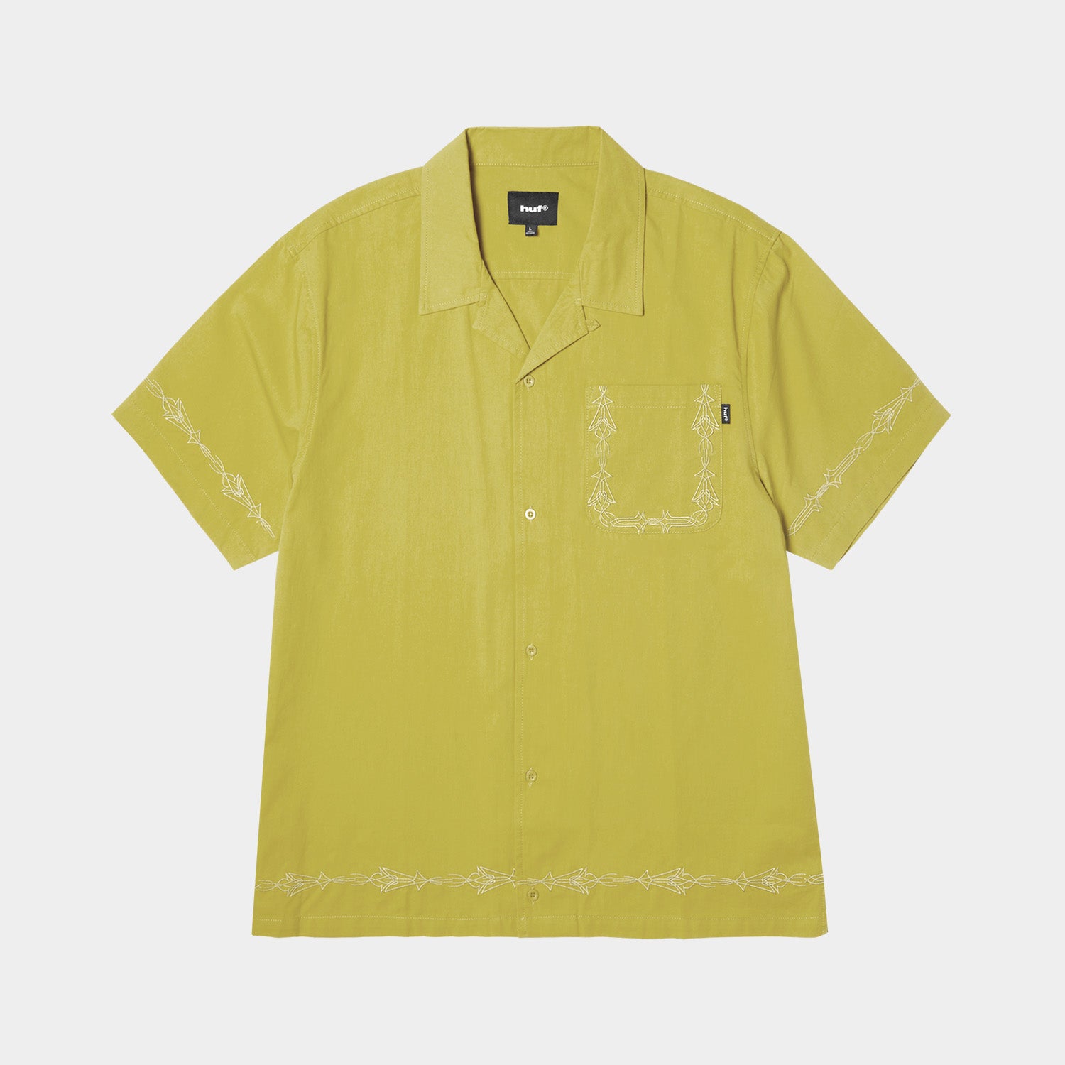 HUF (ハフ) Worldwide JP /TOPS & SHIRTS(トップス&シャツ)/ PINSTRIPE EMBROIDERED RESORT SHIRT商品 / AVOCADO