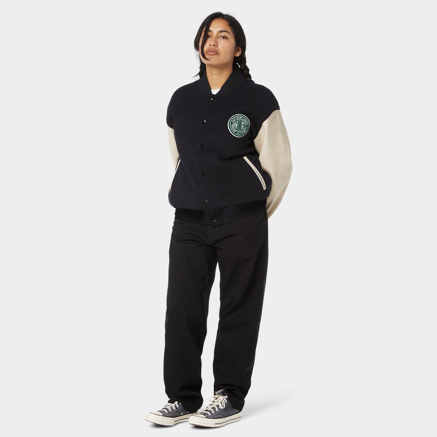 HUF (ハフ) Worldwide JP /JACKETS(ジャケット)/ GLOBAL TRANSIT VARSITY JACKET商品 / NAVY