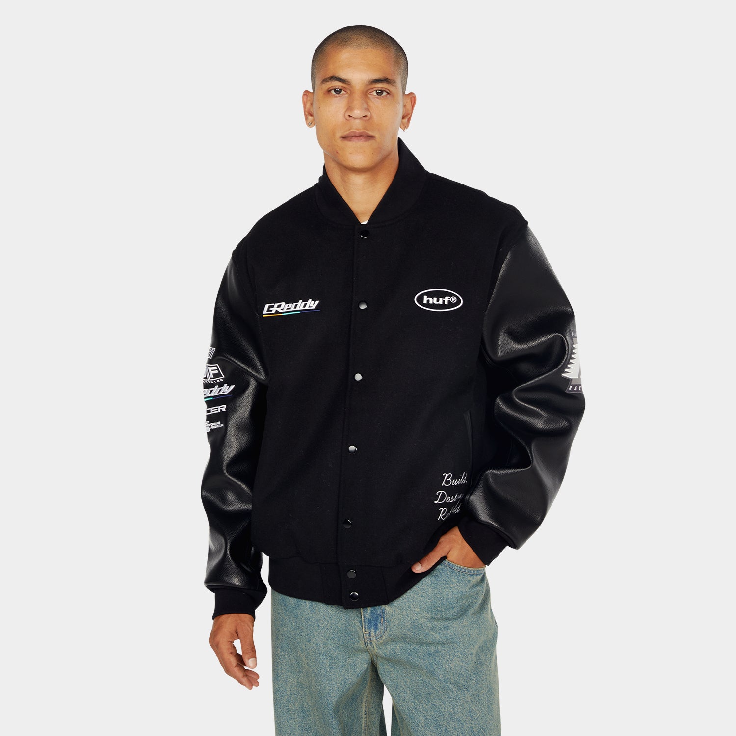 HUF (ハフ) Worldwide JP /JACKETS(ジャケット)/ HUF X GREDDY VARSITY JACKET商品 / BLACK