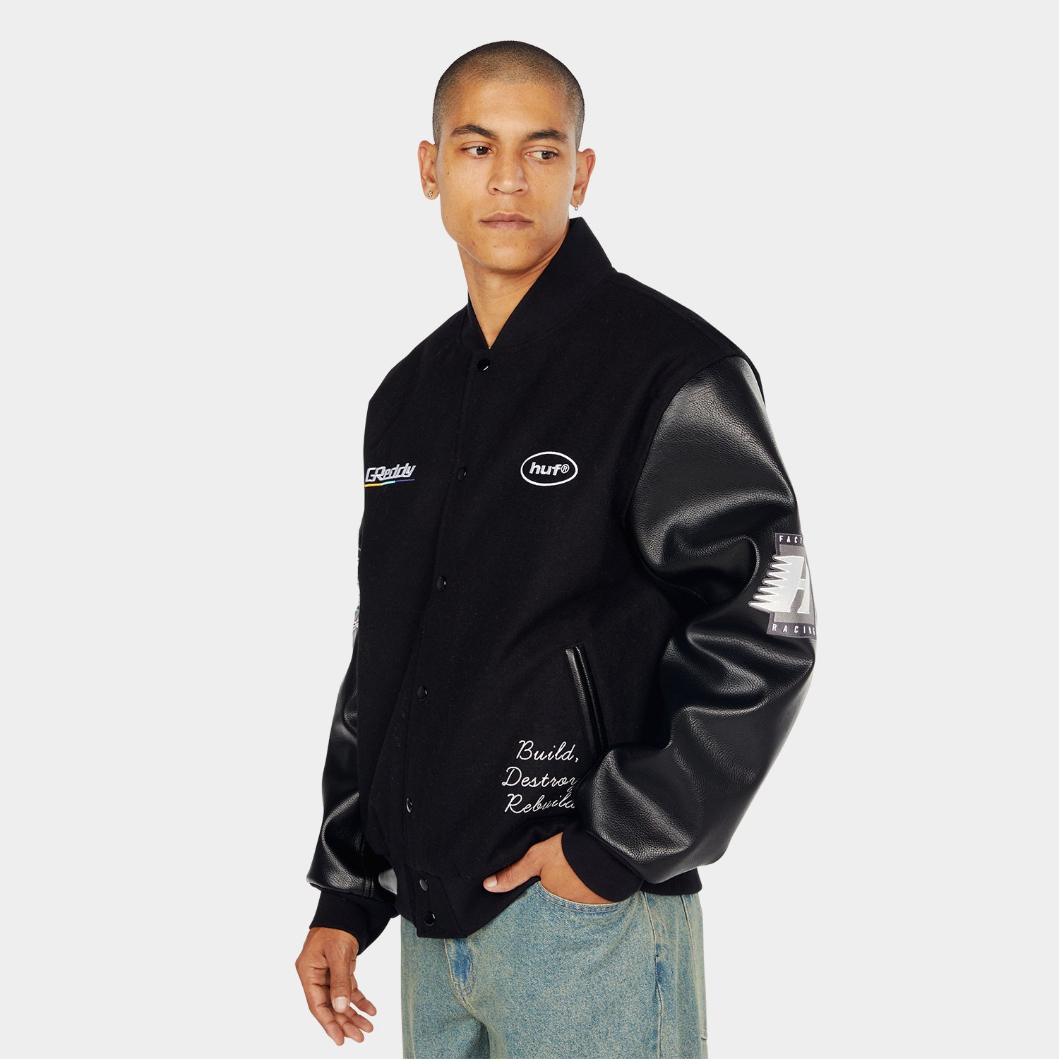 HUF (ハフ) Worldwide JP /JACKETS(ジャケット)/ HUF X GREDDY VARSITY JACKET商品 / BLACK