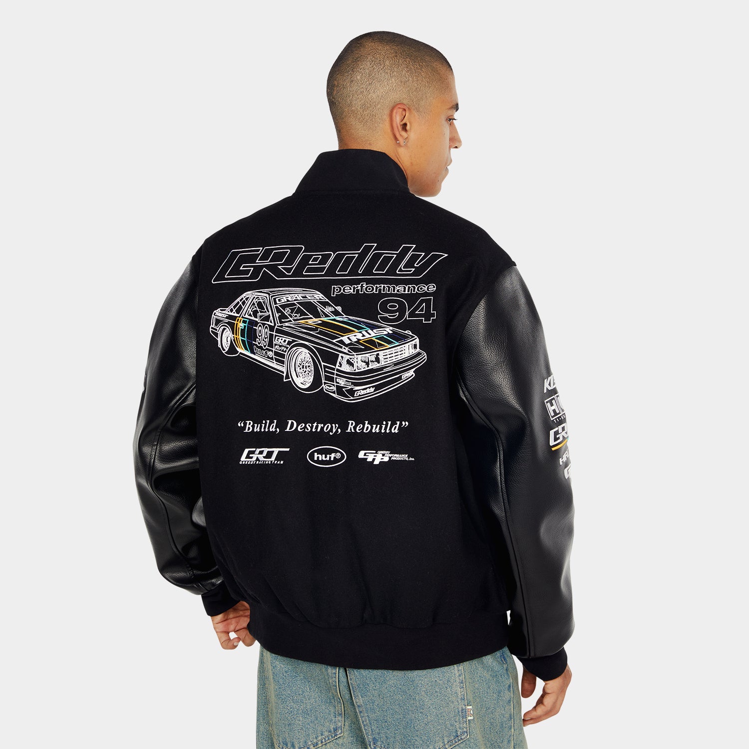 HUF (ハフ) Worldwide JP /JACKETS(ジャケット)/ HUF X GREDDY VARSITY JACKET商品 / BLACK