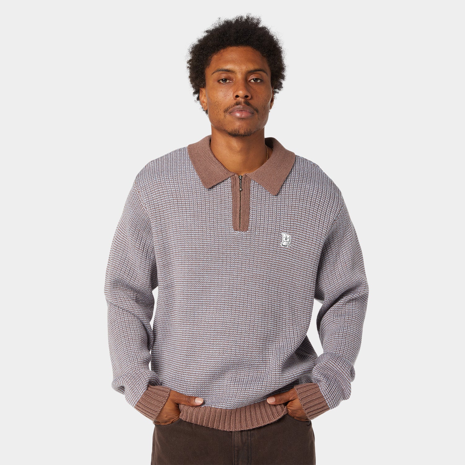 HUF (ハフ) Worldwide JP /KNITS & SWEATERS(ニット&セーター)/ MEGABLAST TWO TONE WAFFLE SWEATER商品 / WASHED BLUE/MOSS
