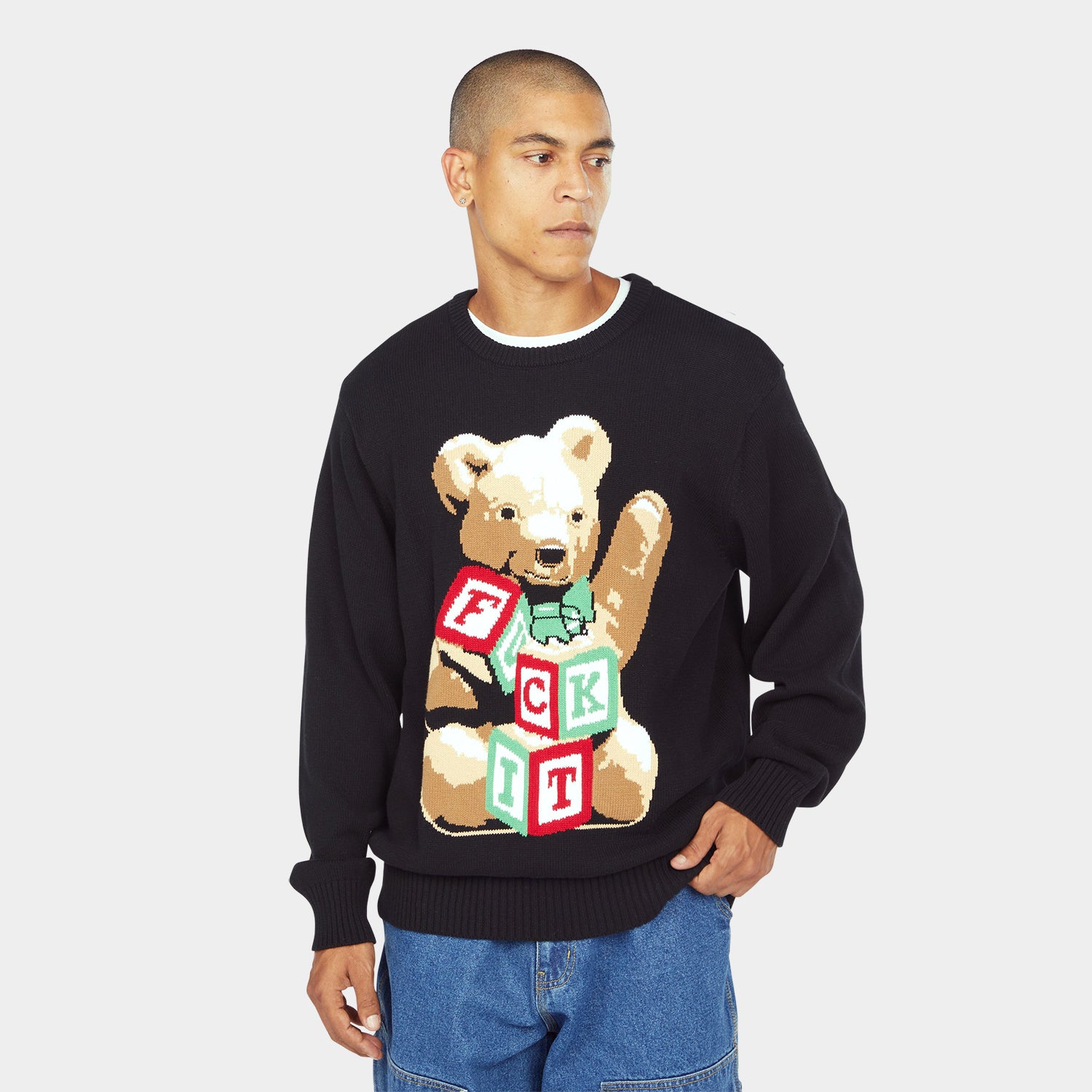 HUF (ハフ) Worldwide JP /KNITS & SWEATERS(ニット&セーター)/ GIFT BEAR INTARSIA SWEATER商品 / BLACK