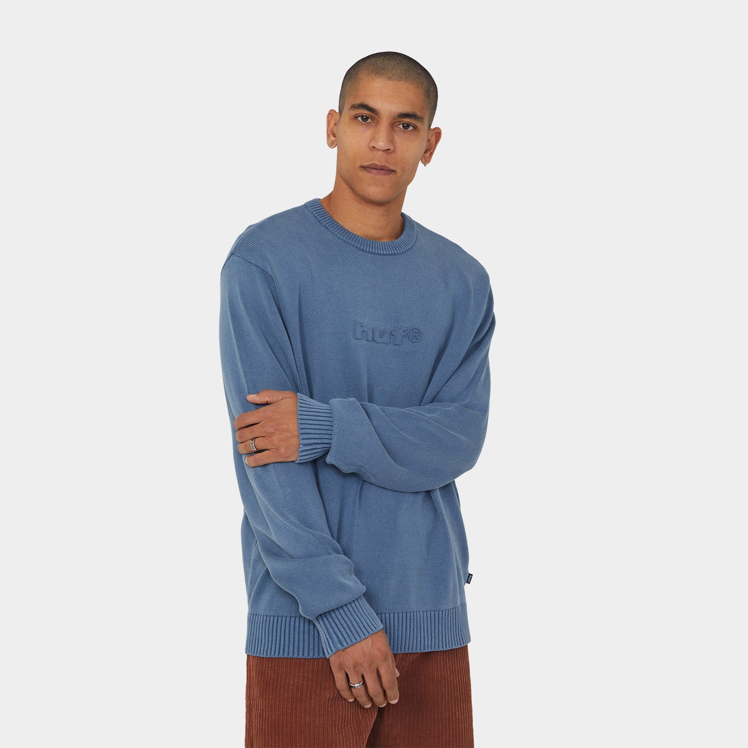 HUF (ハフ) Worldwide JP /KNITS & SWEATERS(ニット&セーター)/ PACIFIC WASH EMBOSSED CREWNECK商品 / BLUE