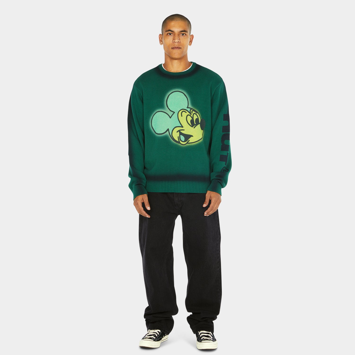 HUF (ハフ) Worldwide JP /KNITS & SWEATERS(ニット&セーター)/ DISNEY | HUF MICKEY SPRAY CREWNECK SWEATER商品 / FOREST GREEN