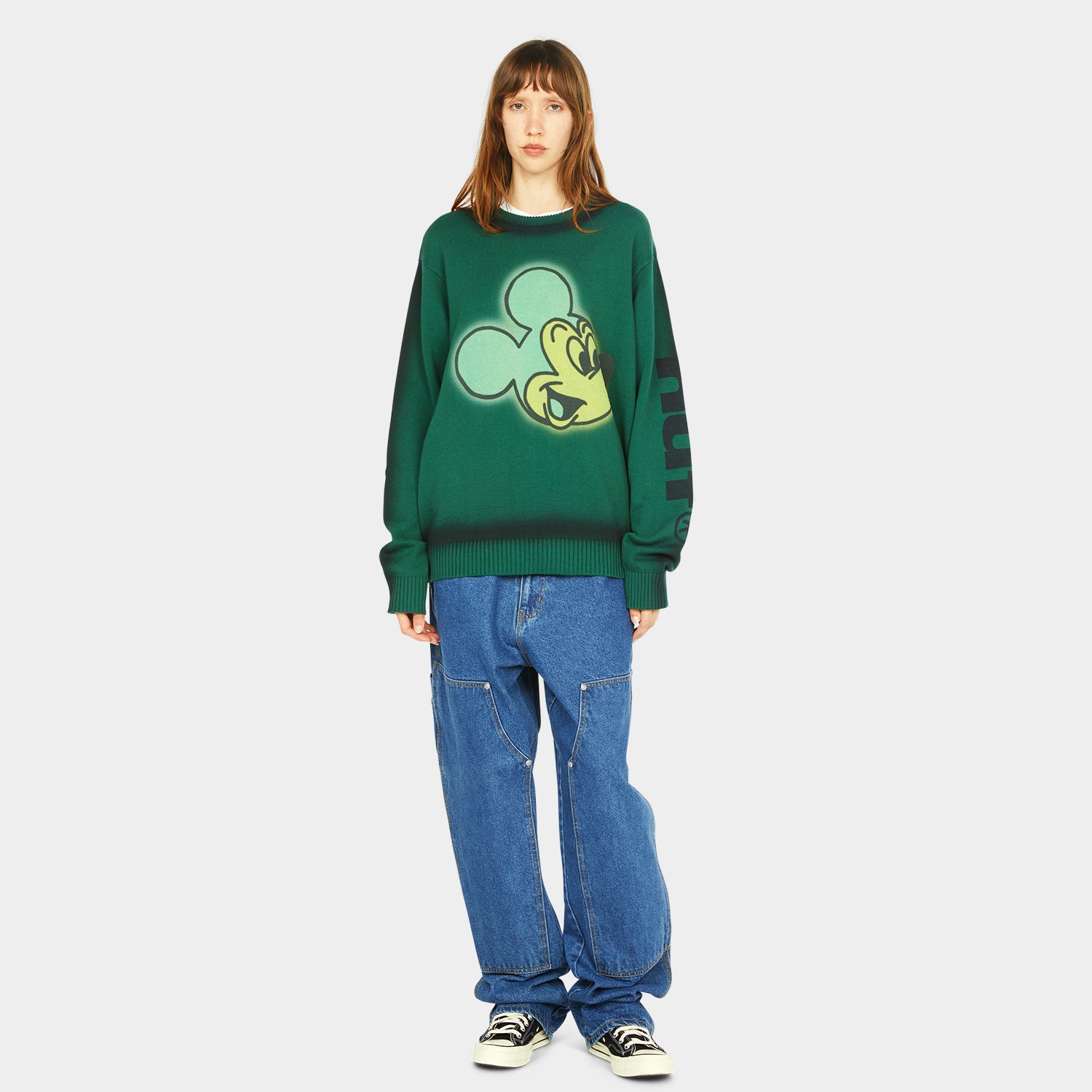 HUF (ハフ) Worldwide JP /KNITS & SWEATERS(ニット&セーター)/ DISNEY | HUF MICKEY SPRAY CREWNECK SWEATER商品 / FOREST GREEN
