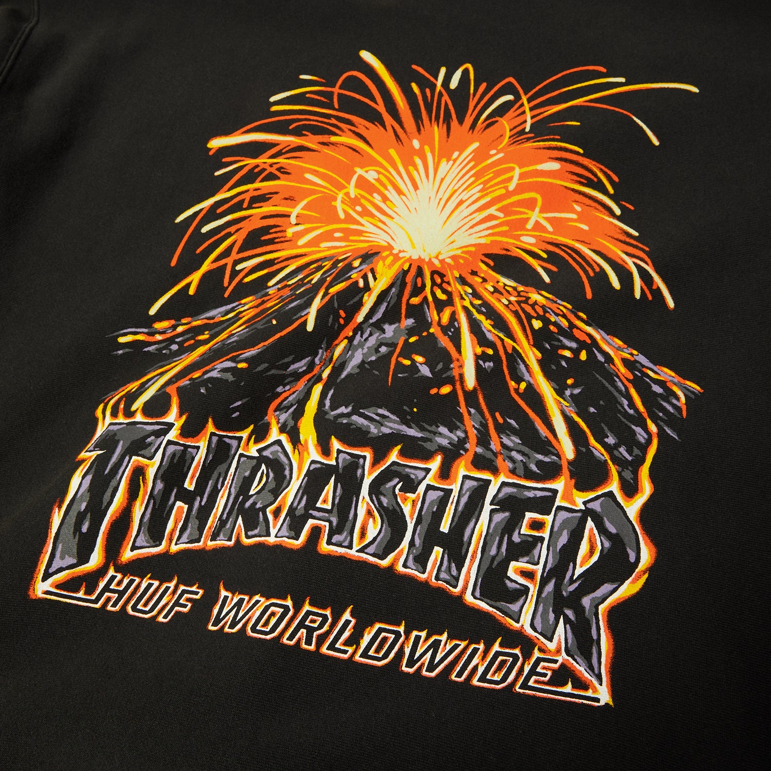 HUF (ハフ) Worldwide JP /HOODIES(パーカー)/ HUF X THRASHER MELTDOWN HEAVYWEIGHT HOODIE商品 / WASHED BLACK