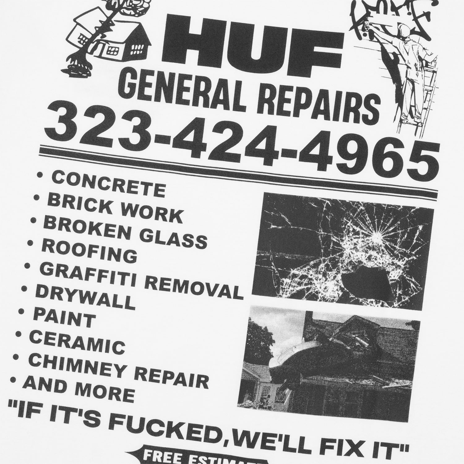 HUF (ハフ) Worldwide JP /T-SHIRTS(Tシャツ)/ GENERAL REPAIRS TEE商品 / BLACK