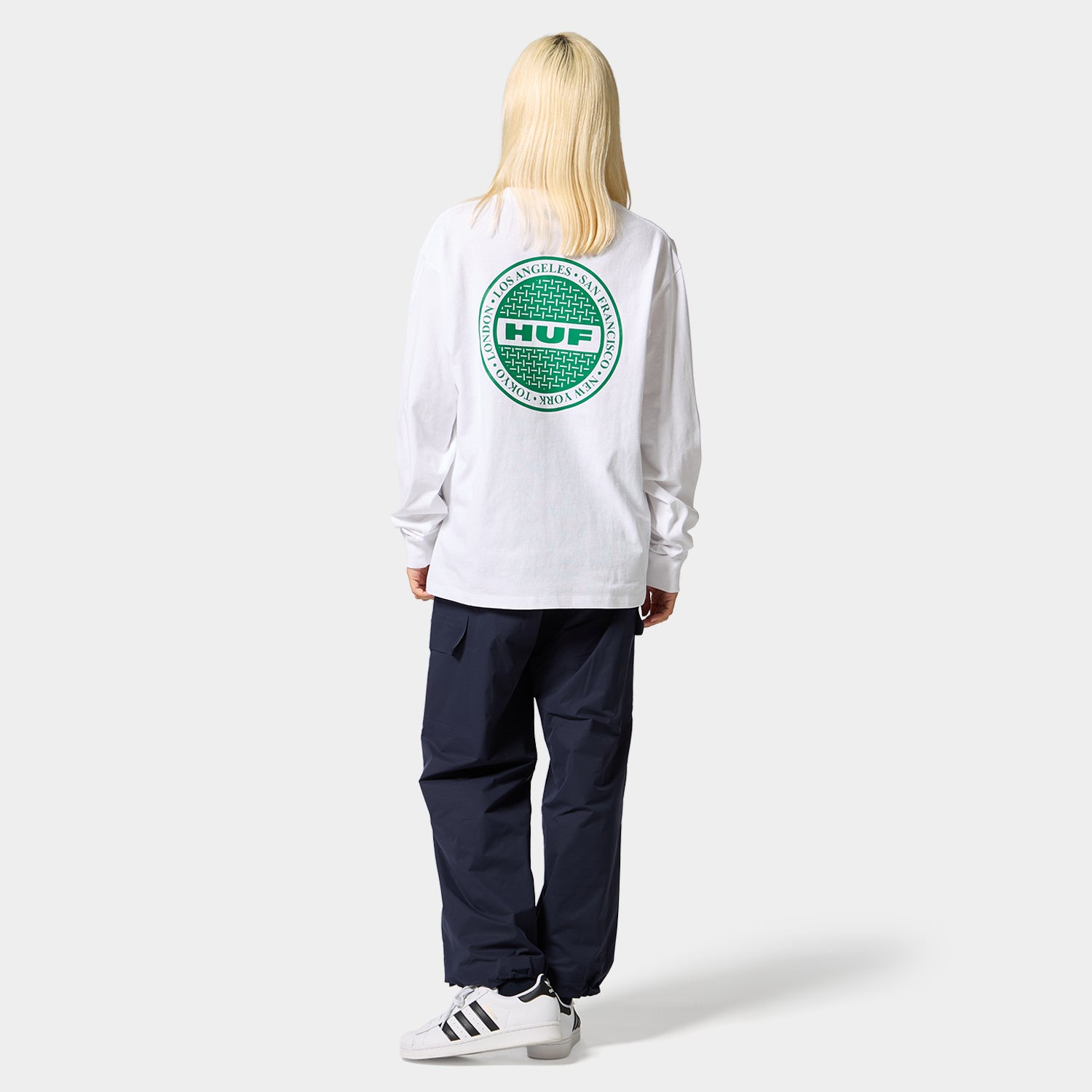 HUF (ハフ) Worldwide JP /T-SHIRTS(Tシャツ)/ MANHOLE LS TEE商品 / WHITE/GREEN