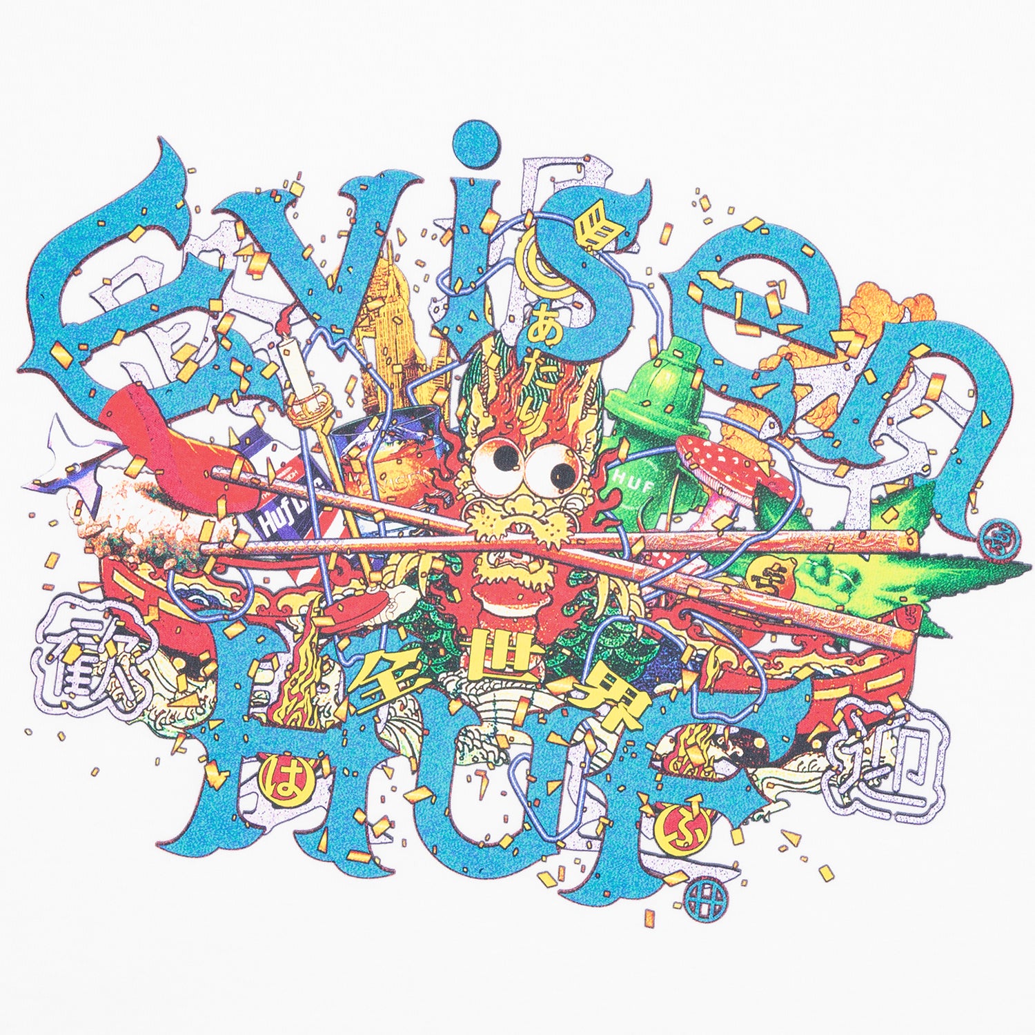 HUF (ハフ) Worldwide JP /T-SHIRTS(Tシャツ)/ HUF X EVISEN SKATEBOARDS DRAGON TEE商品 / BLACK