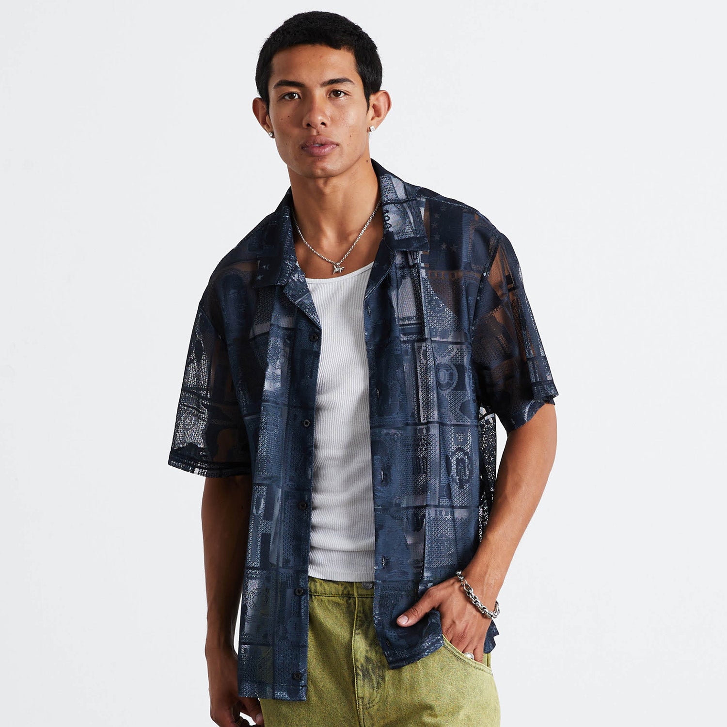 HUF (ハフ) Worldwide JP /TOPS & SHIRTS（トップス&シャツ）/ GLOBAL CURRENCY LACE SHIRT商品 / BLACK