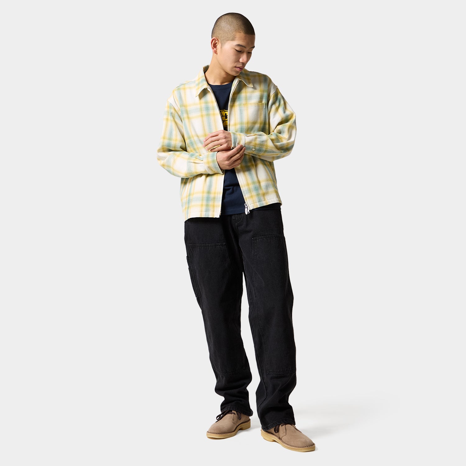 HUF (ハフ) Worldwide JP /TOPS & SHIRTS（トップス&シャツ）/ 89 OUTLINE PLAID ZIP SHIRT商品 / BLACK