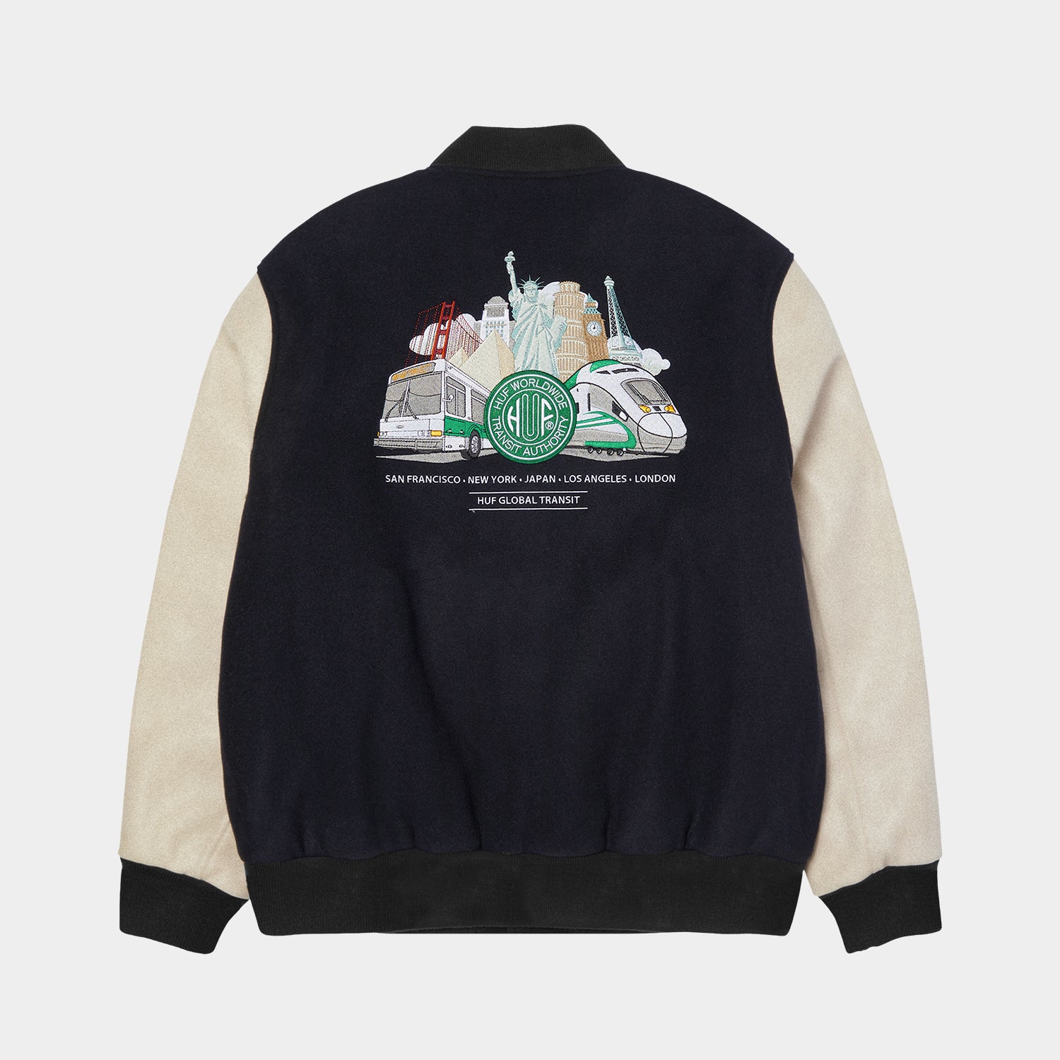 HUF (ハフ) Worldwide JP /JACKETS（ジャケット）/ GLOBAL TRANSIT VARSITY JACKET商品 / NAVY