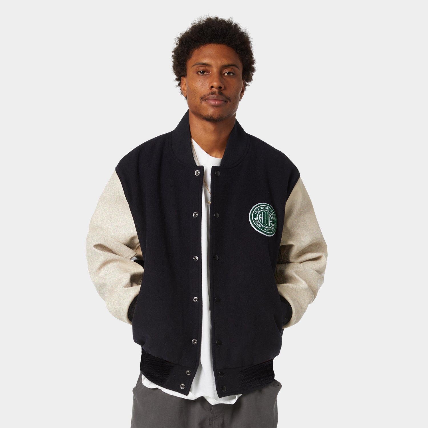 HUF (ハフ) Worldwide JP /JACKETS（ジャケット）/ GLOBAL TRANSIT VARSITY JACKET商品 / NAVY