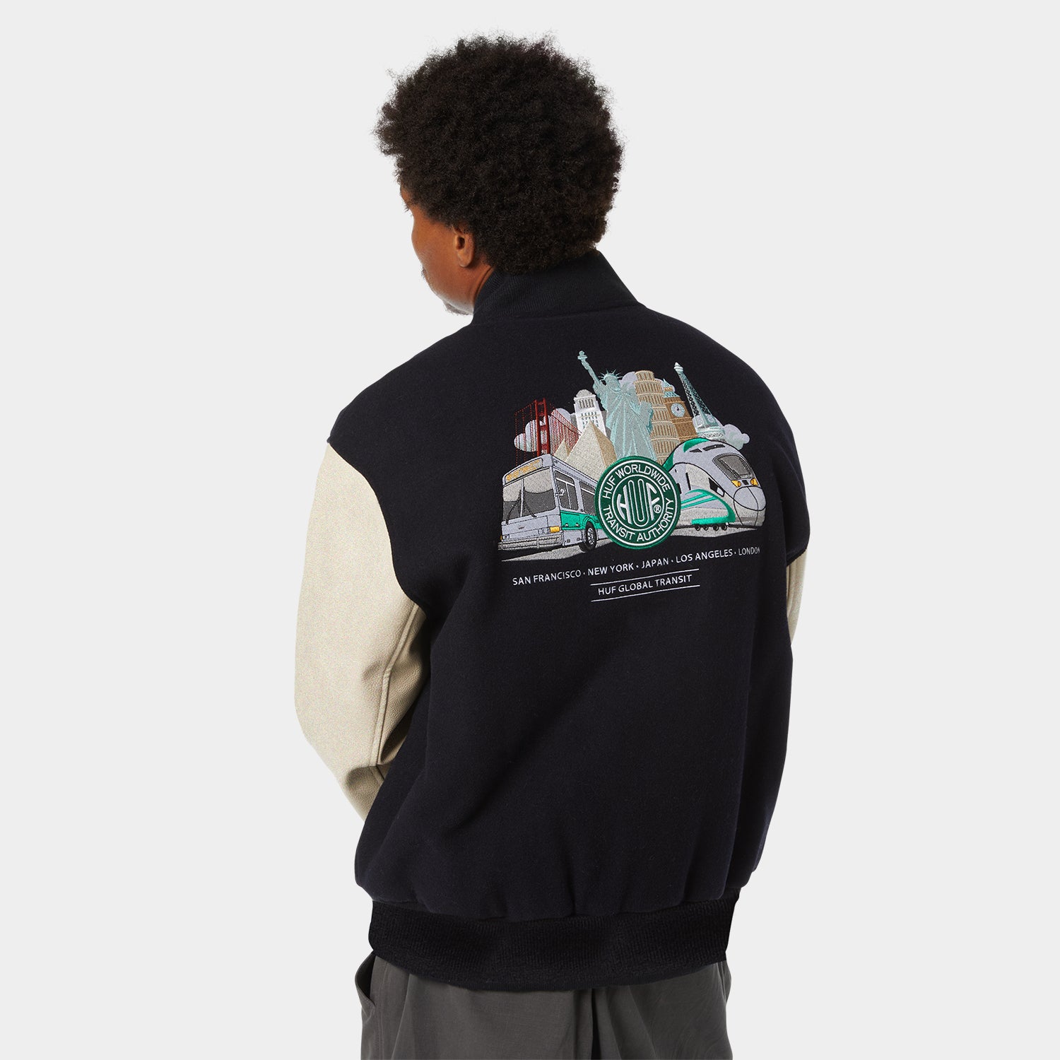 HUF (ハフ) Worldwide JP /JACKETS（ジャケット）/ GLOBAL TRANSIT VARSITY JACKET商品 / NAVY