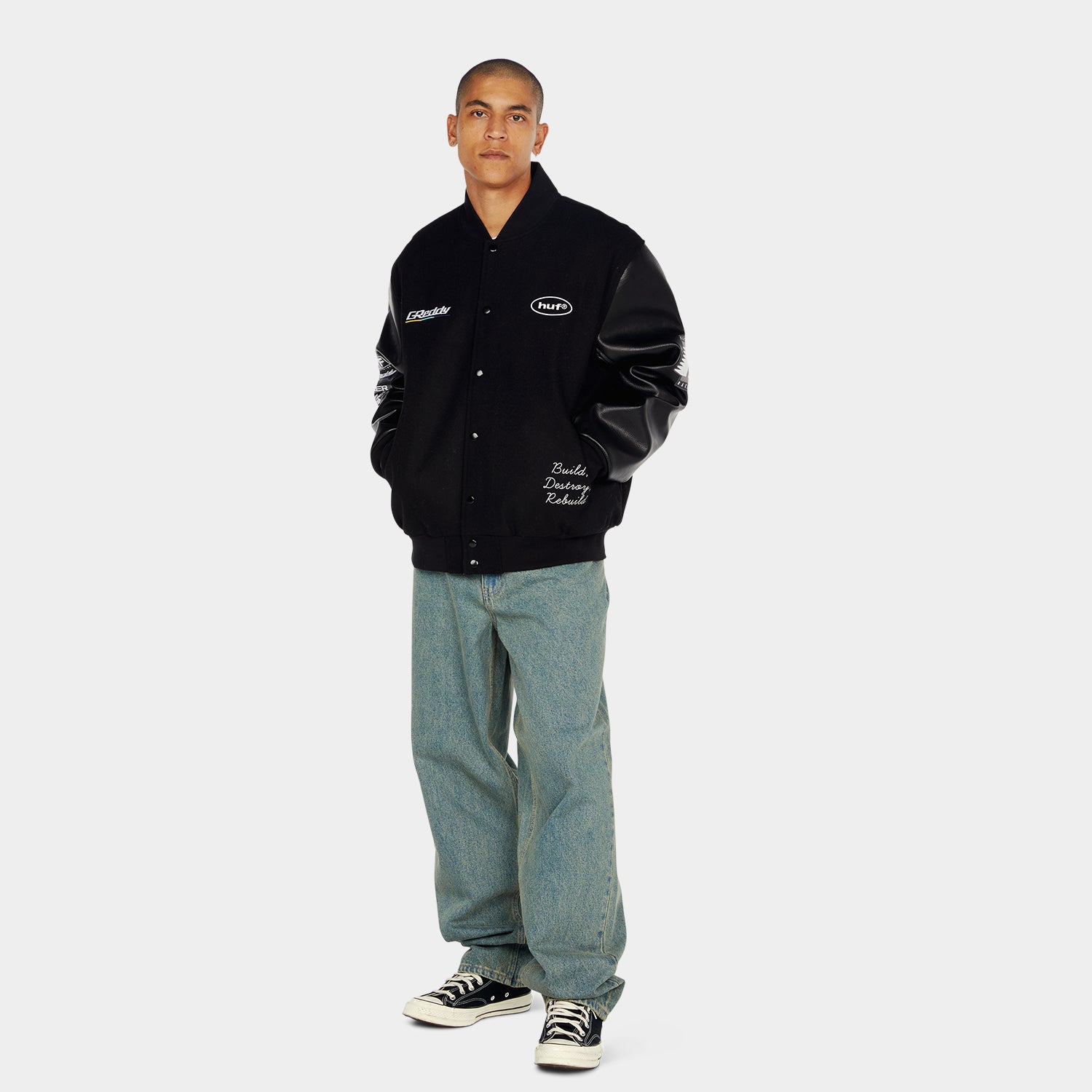 HUF (ハフ) Worldwide JP /JACKETS（ジャケット）/ HUF X GREDDY VARSITY JACKET商品 / BLACK