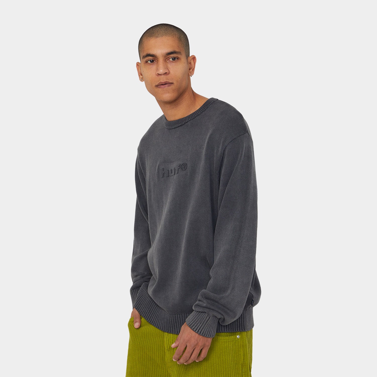 HUF (ハフ) Worldwide JP /KNITS & SWEATERS（ニット&セーター）/ PACIFIC WASH EMBOSSED CREWNECK商品 / BLUE
