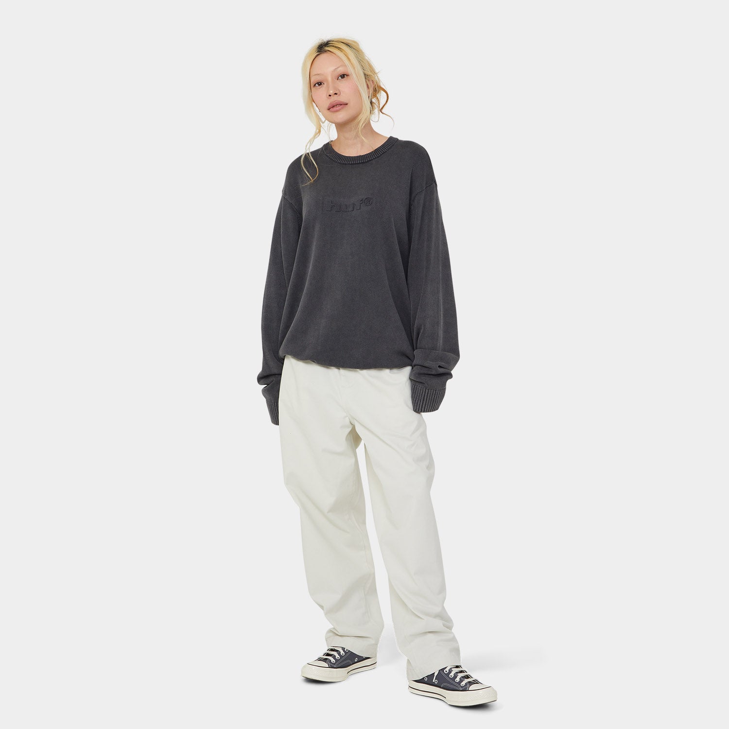 HUF (ハフ) Worldwide JP /KNITS & SWEATERS（ニット&セーター）/ PACIFIC WASH EMBOSSED CREWNECK商品 / BLUE