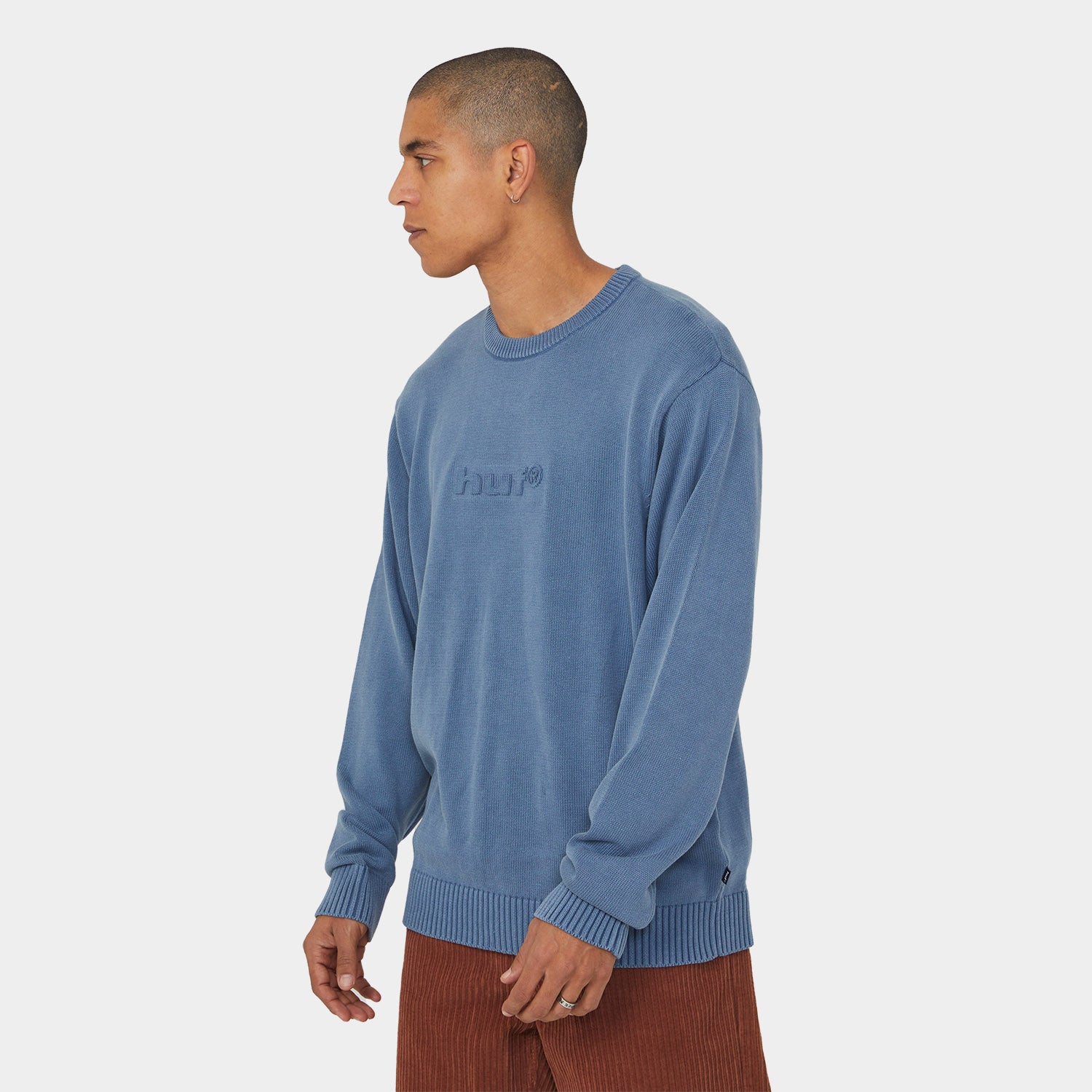 HUF (ハフ) Worldwide JP /KNITS & SWEATERS（ニット&セーター）/ PACIFIC WASH EMBOSSED CREWNECK商品 / BLUE