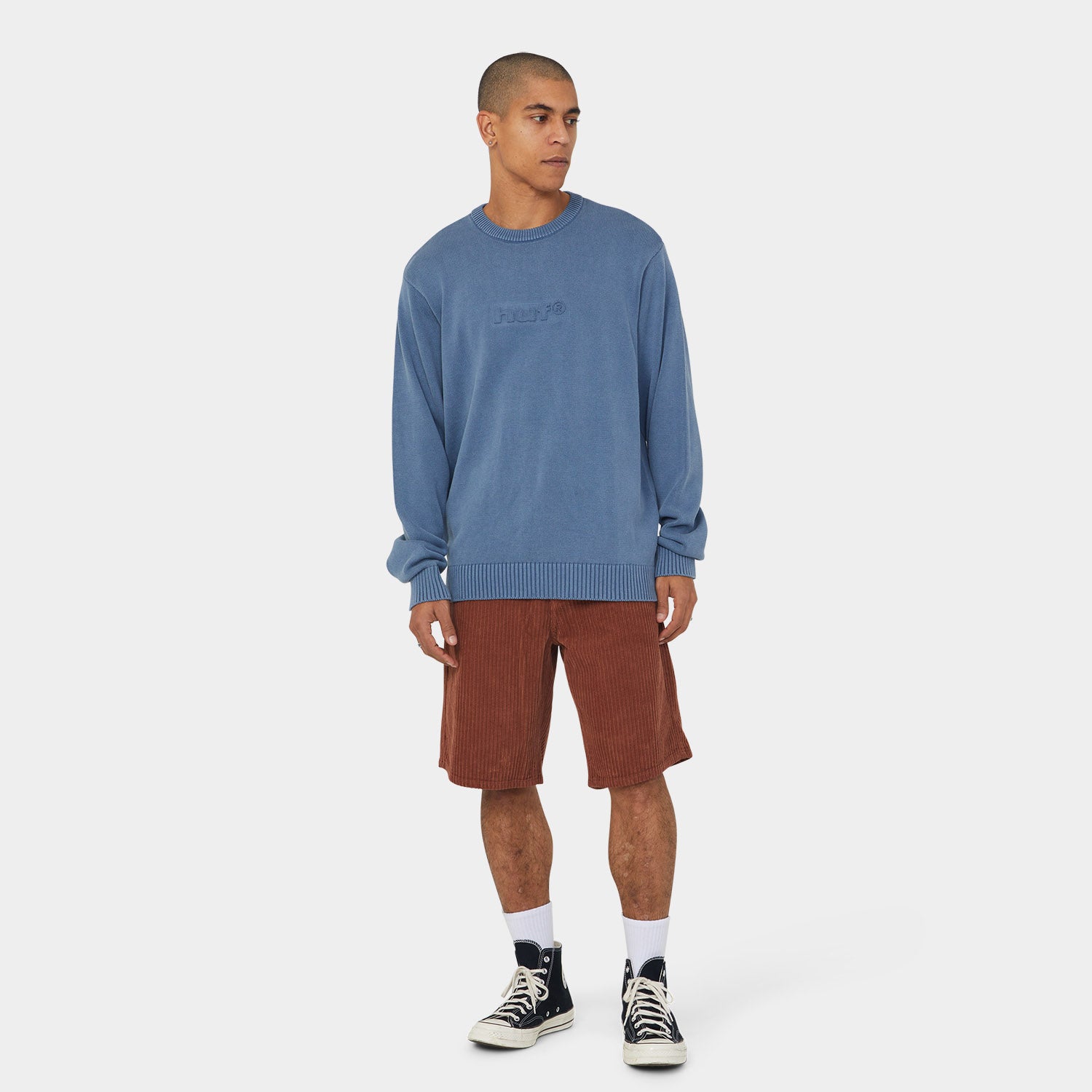 HUF (ハフ) Worldwide JP /KNITS & SWEATERS（ニット&セーター）/ PACIFIC WASH EMBOSSED CREWNECK商品 / BLUE
