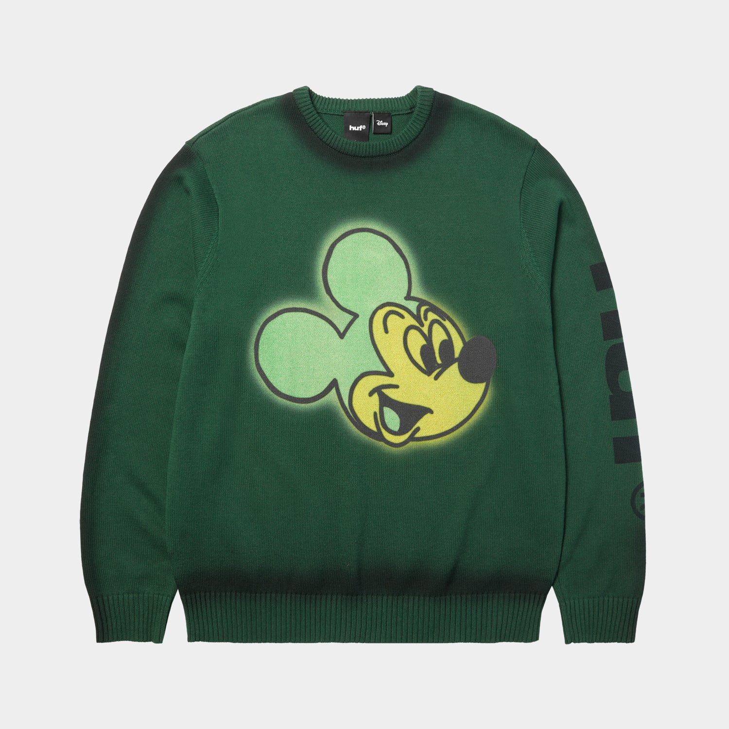 HUF (ハフ) Worldwide JP /KNITS & SWEATERS（ニット&セーター）/ DISNEY | HUF MICKEY SPRAY CREWNECK SWEATER商品 / FOREST GREEN