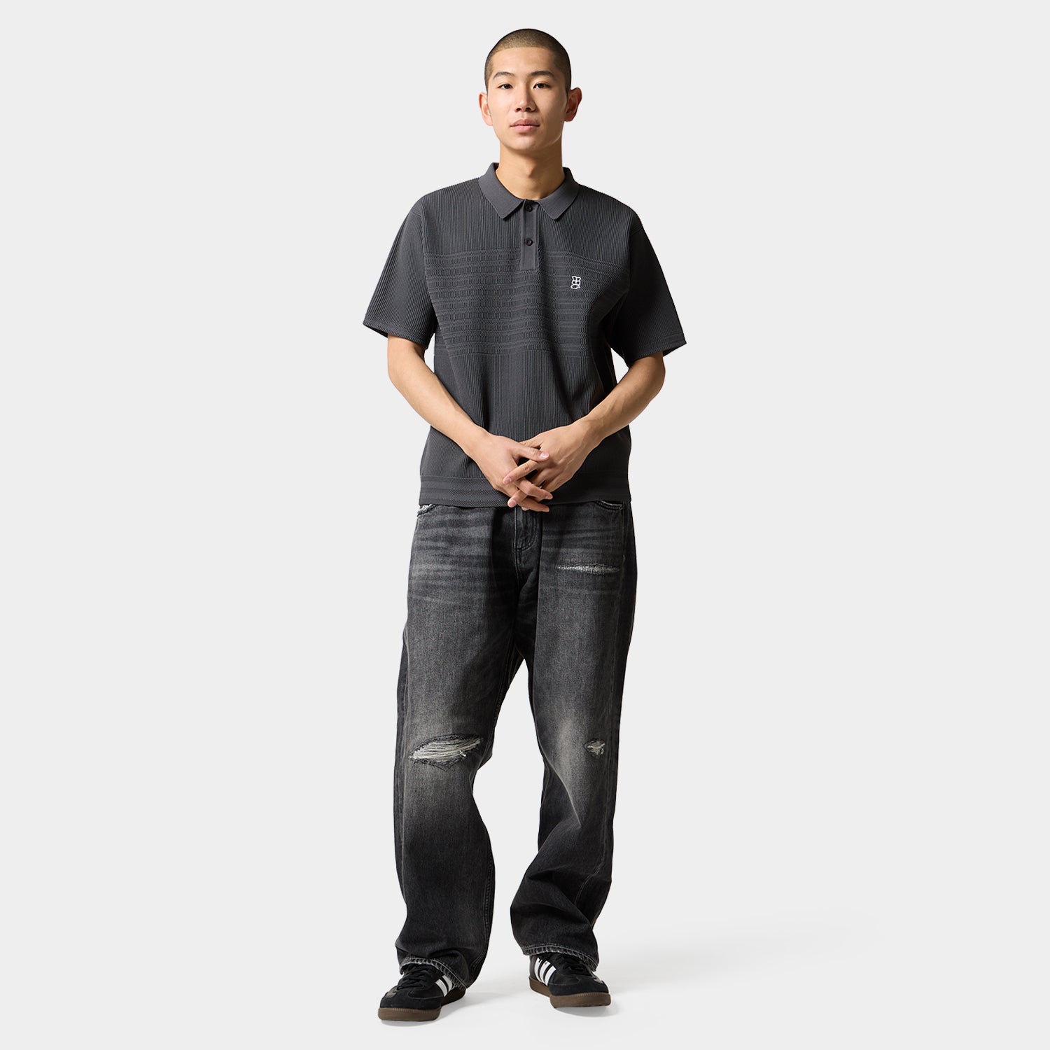 HUF (ハフ) Worldwide JP /TOPS & SHIRTS（トップス&シャツ）/ MEGABLAST KNIT POLO TOP商品 / CHARCOAL