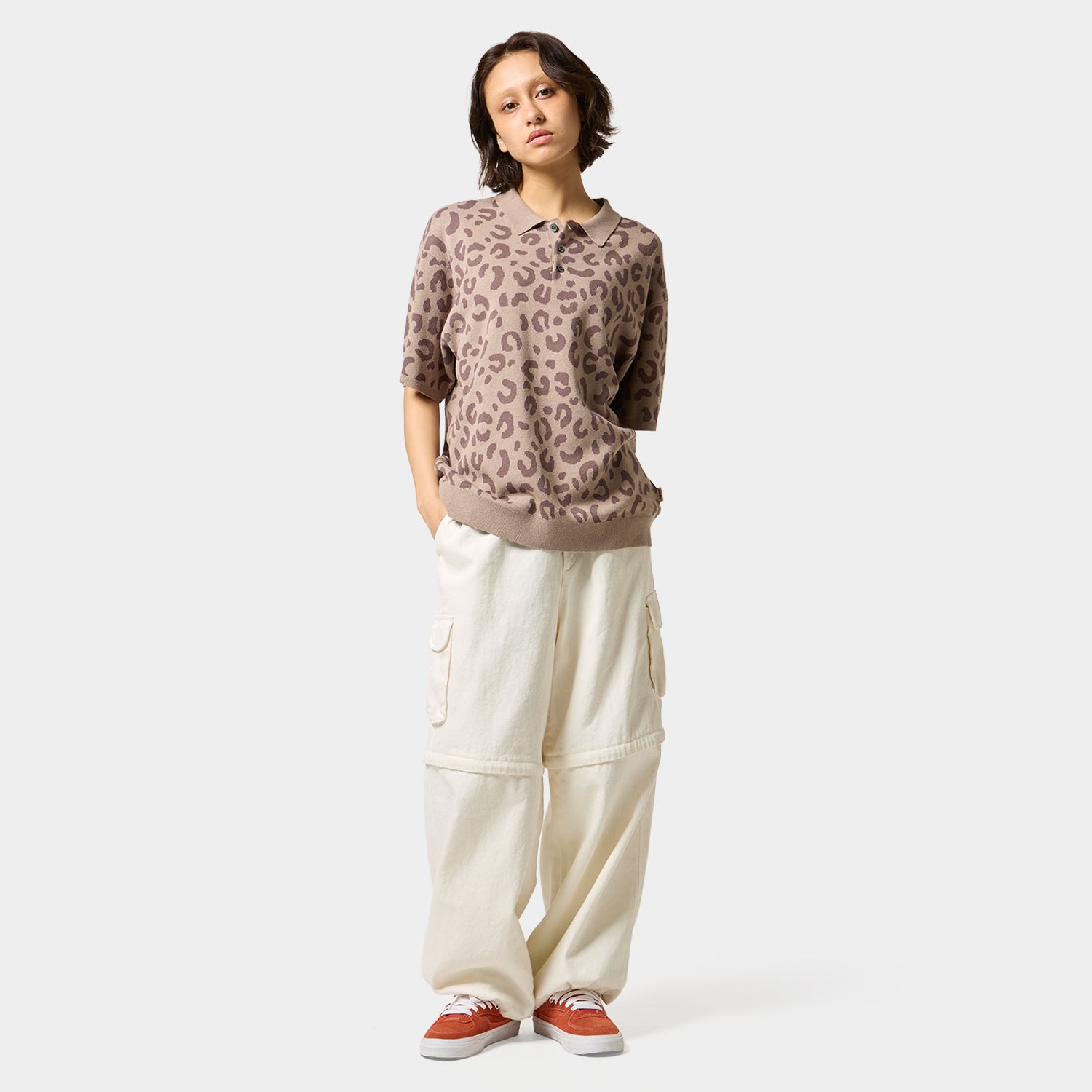 HUF (ハフ) Worldwide JP /TOPS & SHIRTS（トップス&シャツ）/ huf CO-OP CHUNKY CHEETAH KNIT POLO商品 / BEIGE