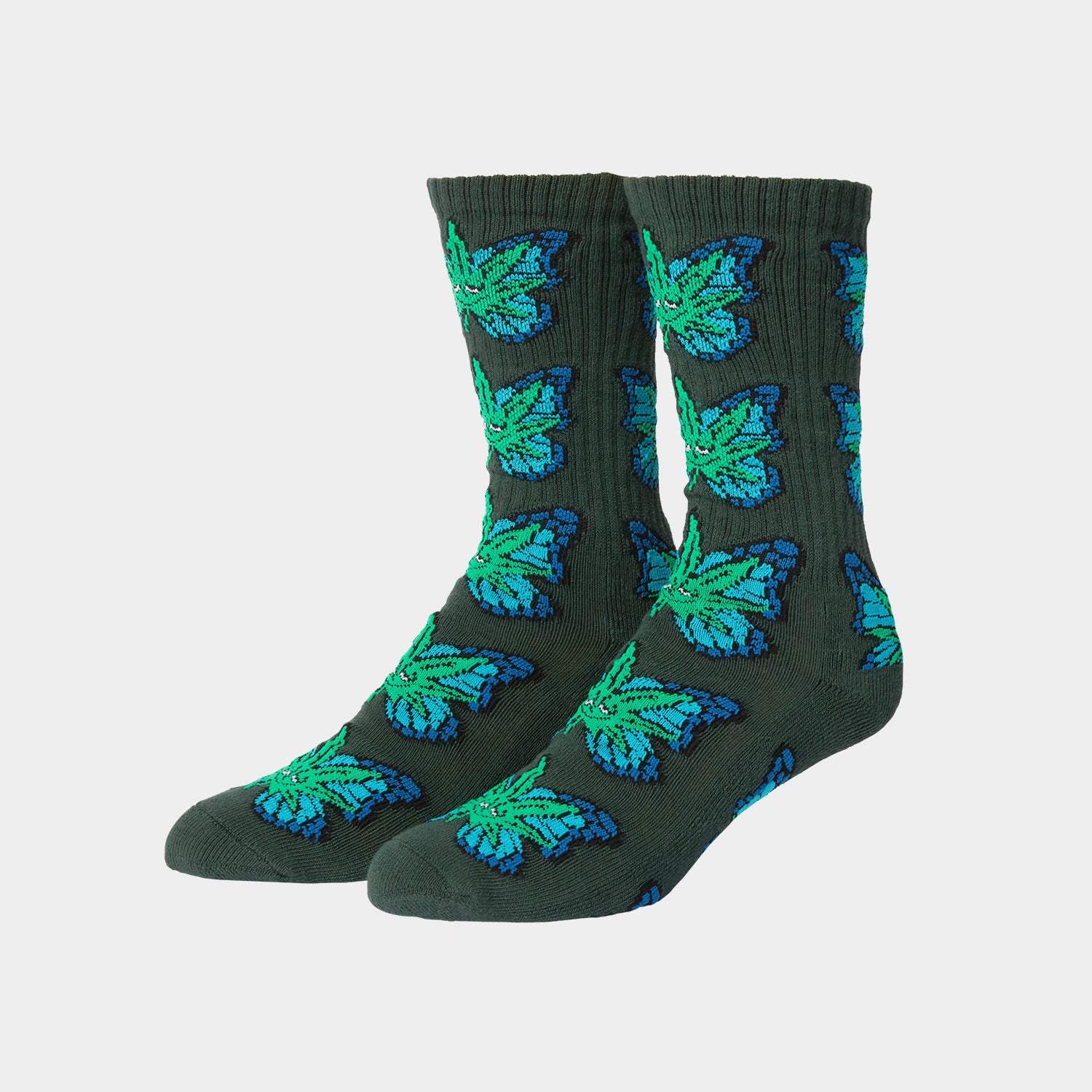 HUF (ハフ) Worldwide JP /SOCKS（ソックス）/ GREEN BUDDERFLY SOCKS商品 / FOREST GREEN