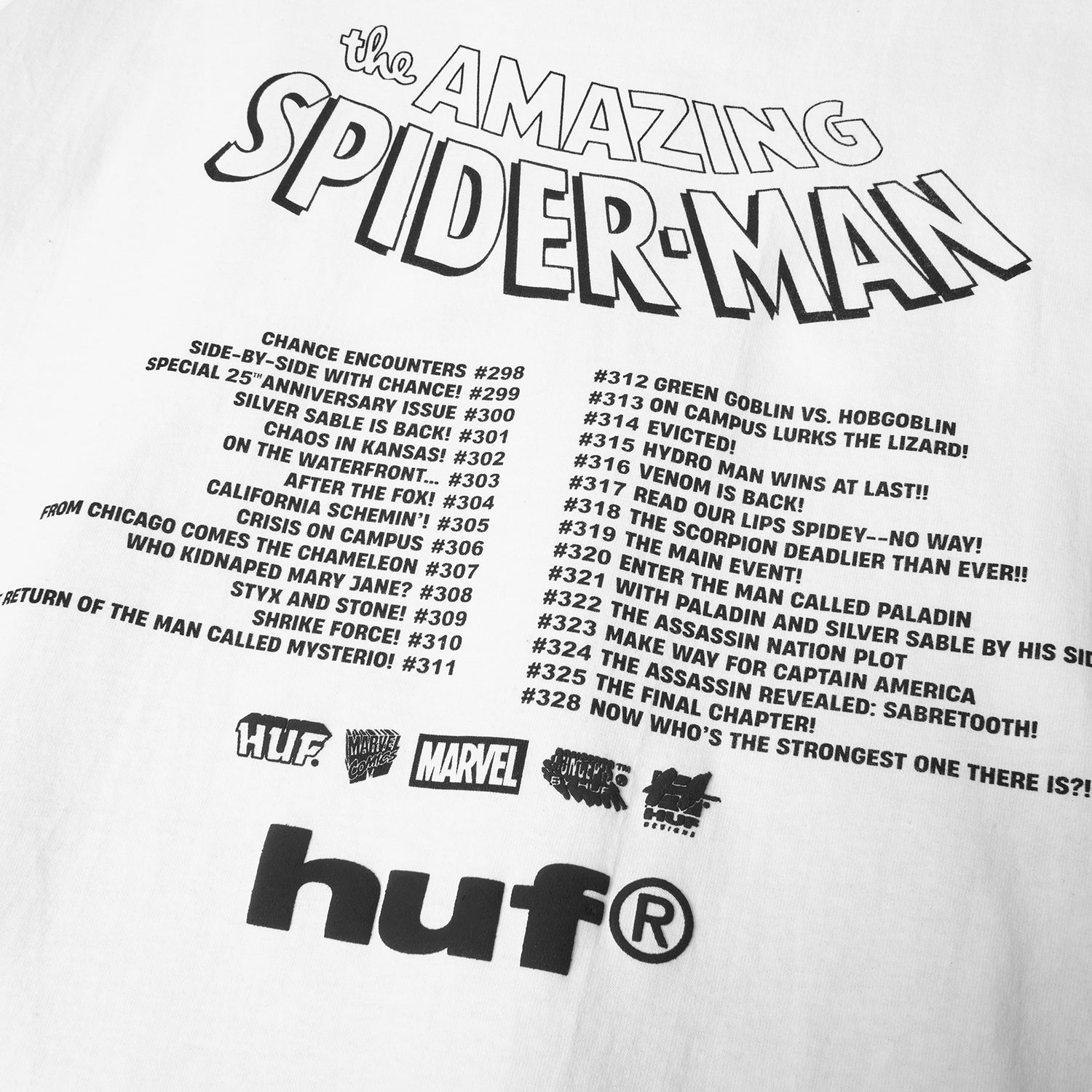 HUF (ハフ) Worldwide JP /T-SHIRTS（Tシャツ）/ HUF X MARVEL SPIDER-MAN THREE HUNDRED TEE商品 / WHITE