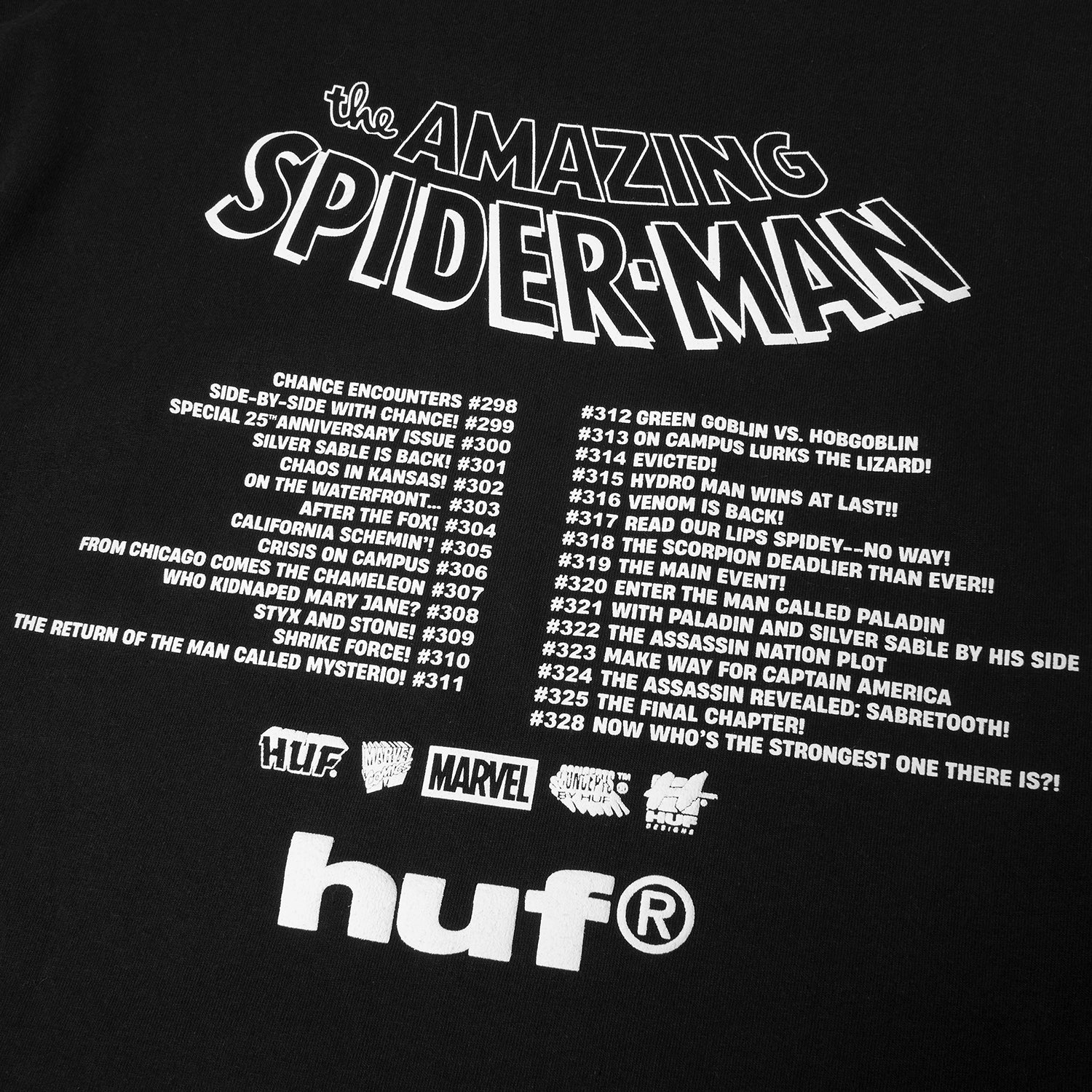 HUF (ハフ) Worldwide JP /T-SHIRTS（Tシャツ）/ HUF X MARVEL SPIDER-MAN THREE HUNDRED TEE商品 / BLACK