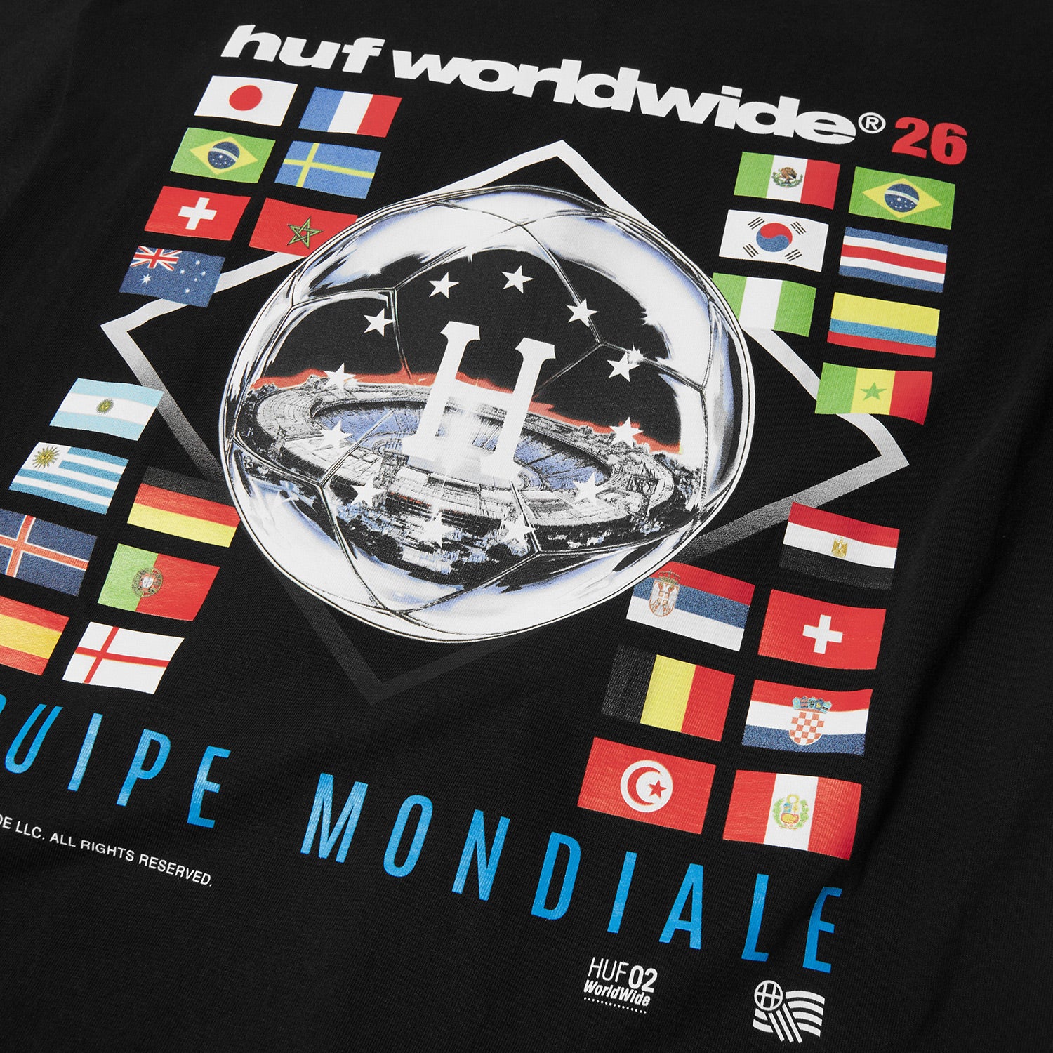 HUF (ハフ) Worldwide JP /T-SHIRTS（Tシャツ）/ EQUIPE MONDIALE TEE商品 / BLACK