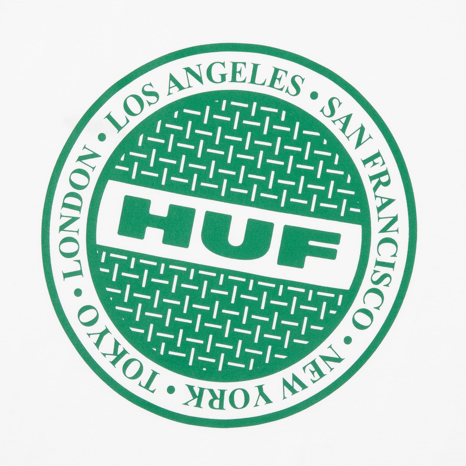 HUF (ハフ) Worldwide JP /T-SHIRTS（Tシャツ）/ MANHOLE LS TEE商品 / WHITE/GREEN