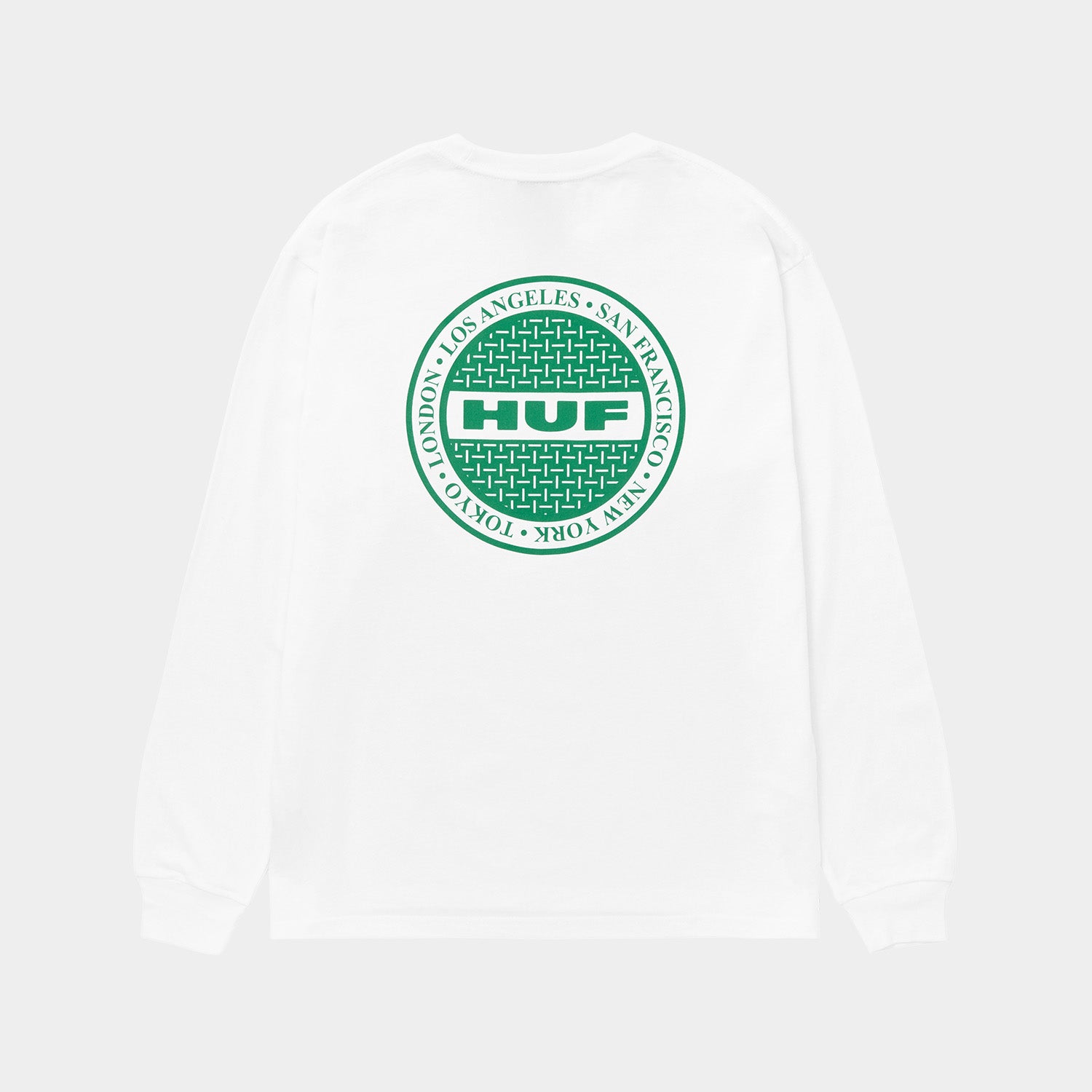 HUF (ハフ) Worldwide JP /T-SHIRTS（Tシャツ）/ MANHOLE LS TEE商品 / WHITE/GREEN