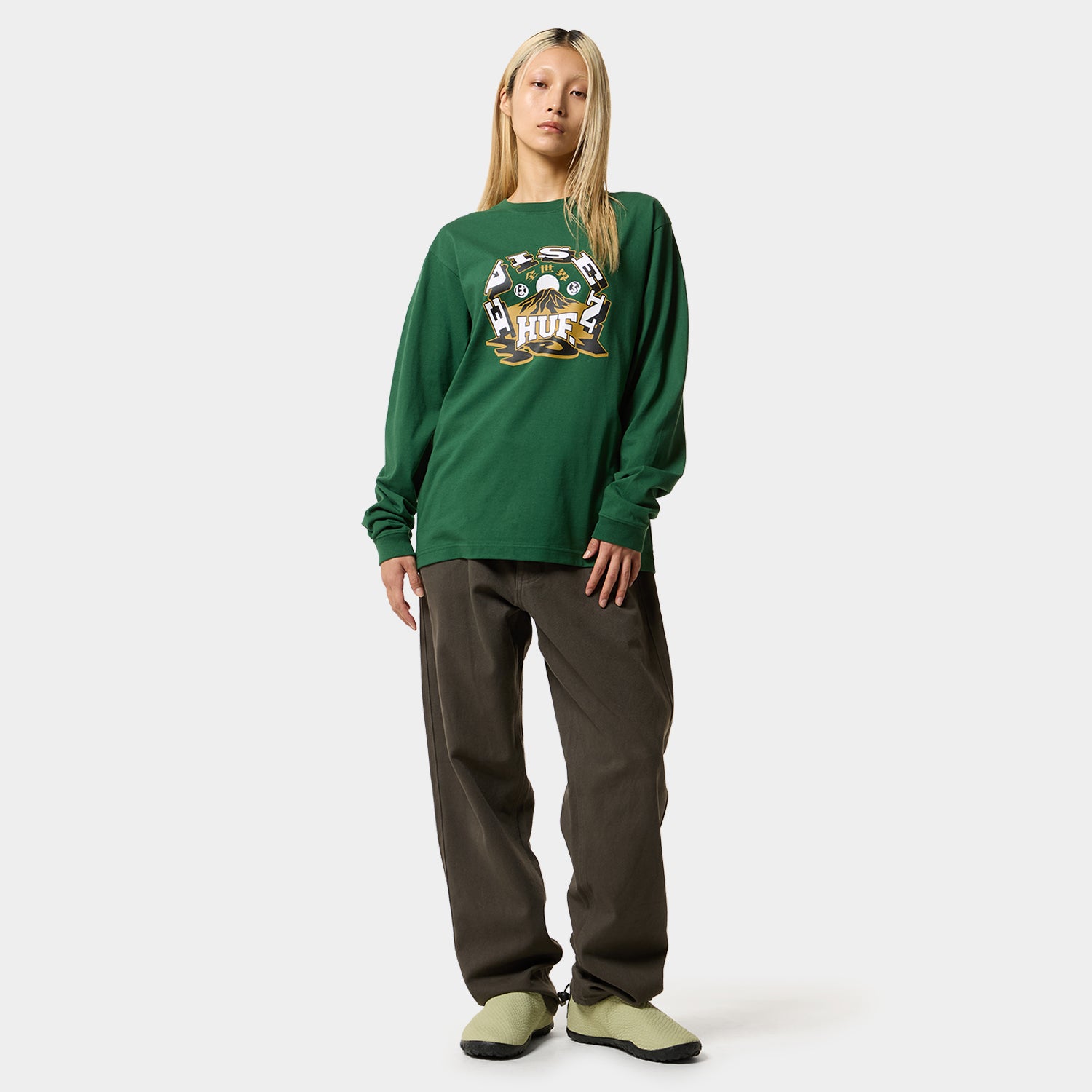 HUF (ハフ) Worldwide JP /T-SHIRTS（Tシャツ）/ HUF X EVISEN SKATEBOARDS HUFUJI LS TEE商品 / WHITE